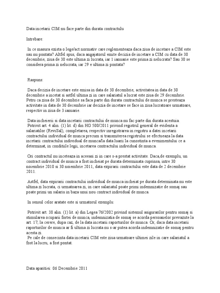 Data Incetarii Cim Nu Face Parte Din Durata Contractulu IncÄƒrcat De Pompieruatomic