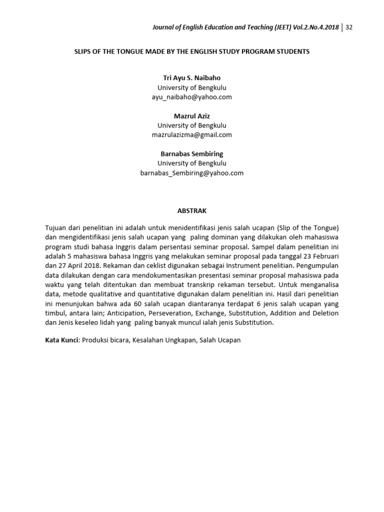 Slips of The Tongue Made by The English Study Prog | PDF | Qualitative ...