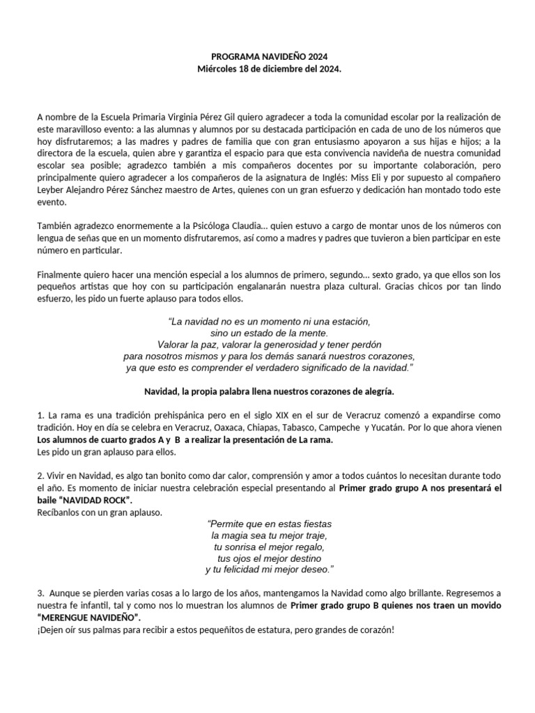Programa Navideño 2024 en Escuela Primaria | PDF | Navidad | Amor