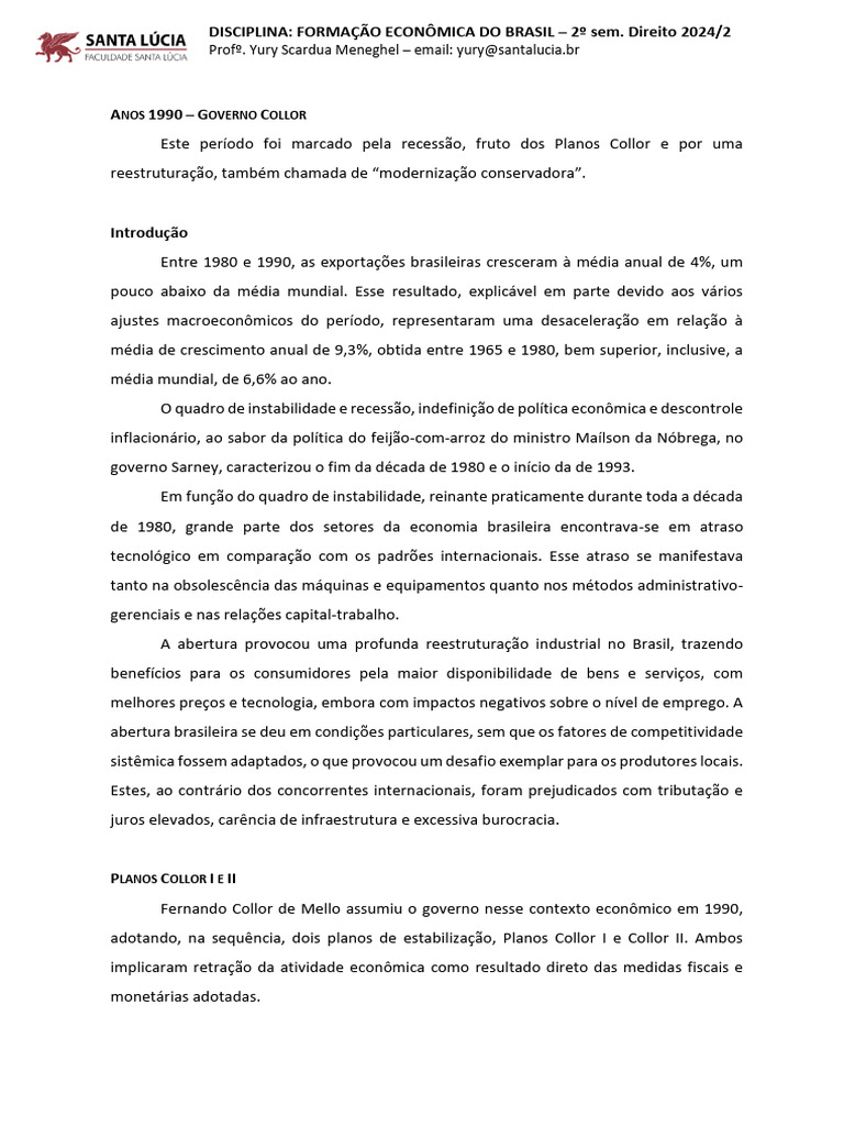 Resumo dos Planos Collor I e II | PDF | Inflação | Economia