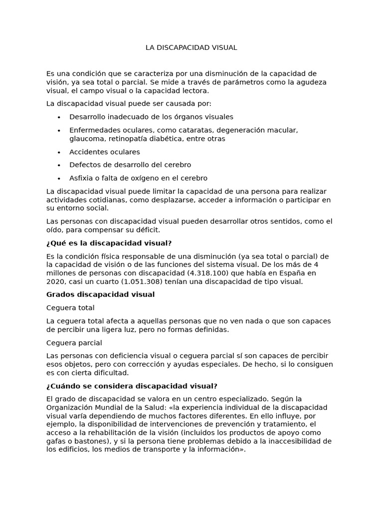 Causas y tipos de discapacidad visual | PDF | Percepción visual ...