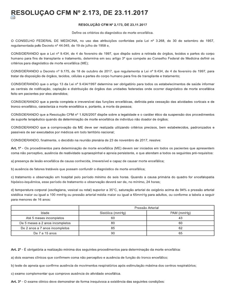 Morte Encefalica 2017 Resolucao CFM 2173 2017 | PDF