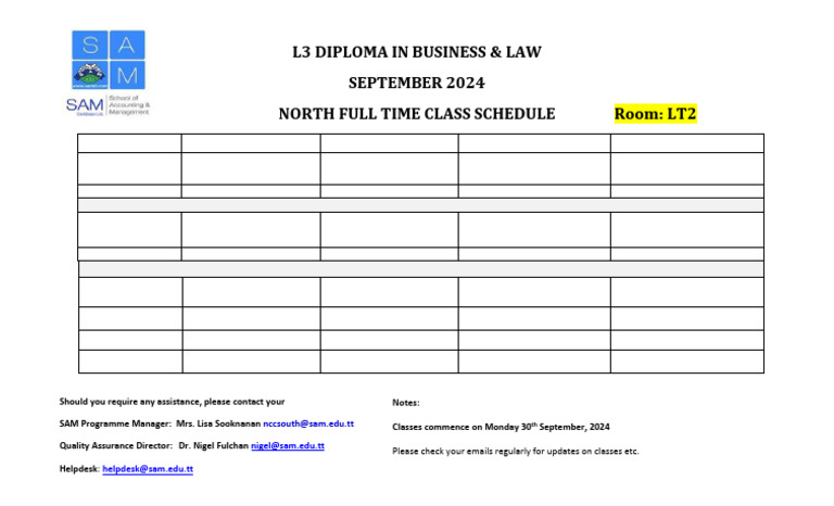 L3 -North Full Time Class Schedule Sept 2024 | PDF