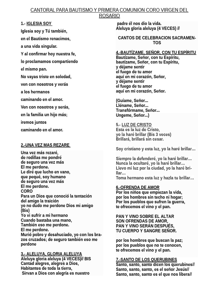 Cantoral para Bautismo y Comunión | PDF | eucaristía | María, madre de ...