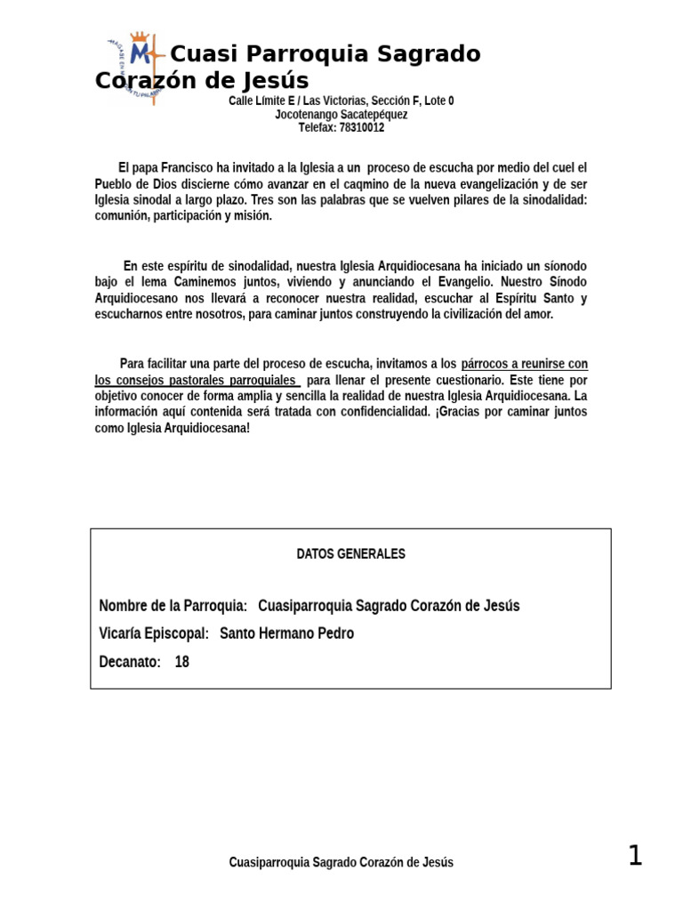 Cuestionario Sinodal 2023 | PDF | Iglesia cristiana | eucaristía