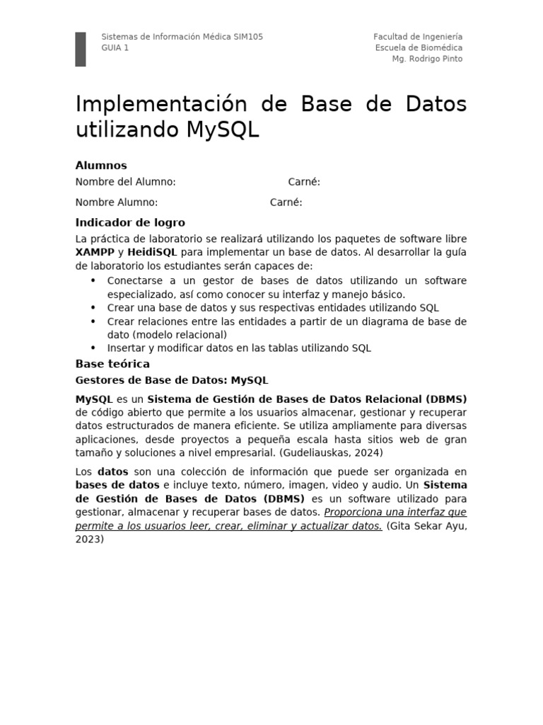 Implementación de Base de Datos MySQL | PDF | Mi sql | Bases de datos