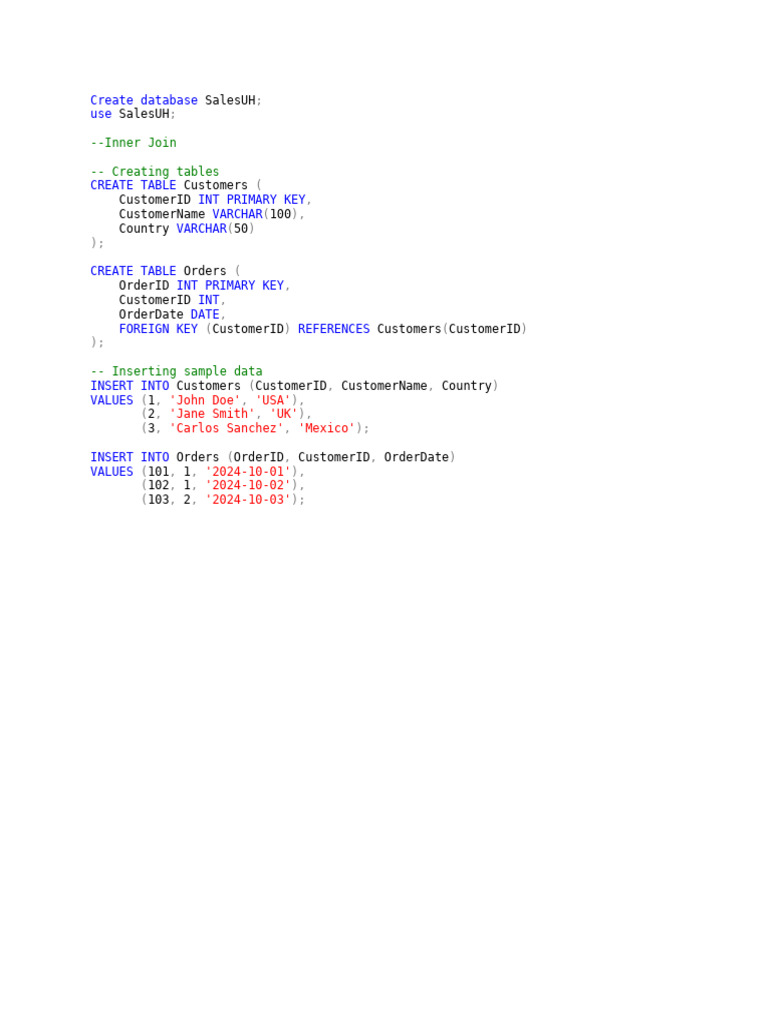 SQL Database Creation and Sample Data | PDF