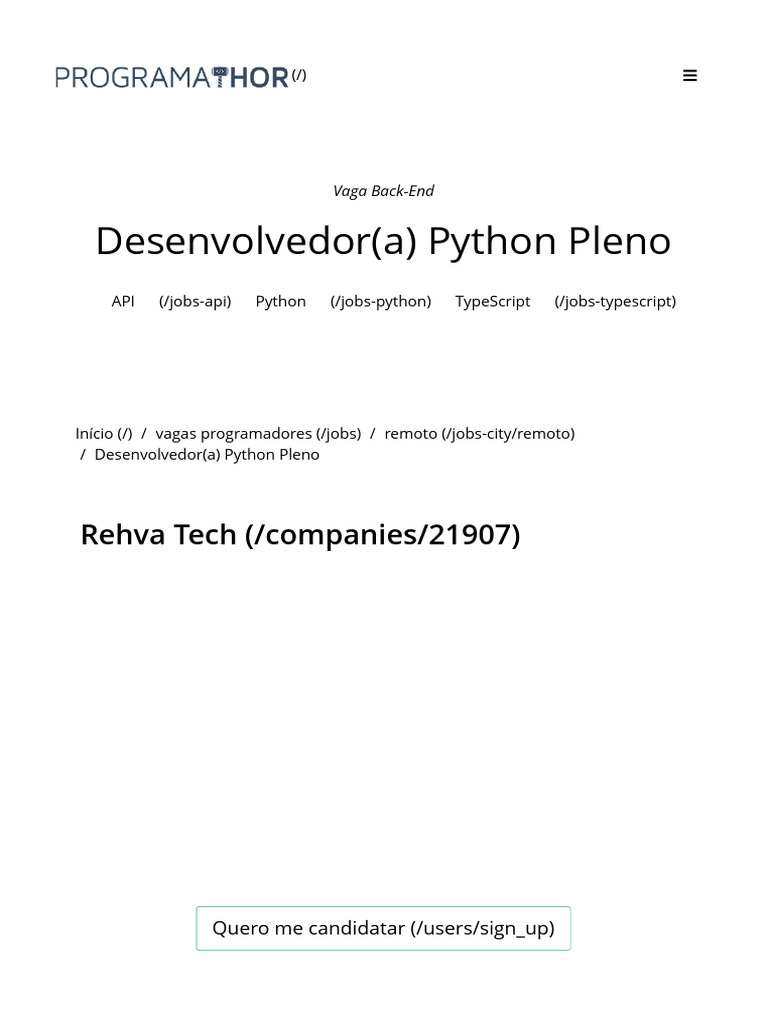 Vaga Desenvolvedor Python Pleno Remoto | PDF | Tecnologia da Informação ...