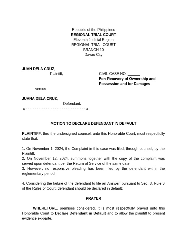 Motion to Declare Defendant in Default | PDF