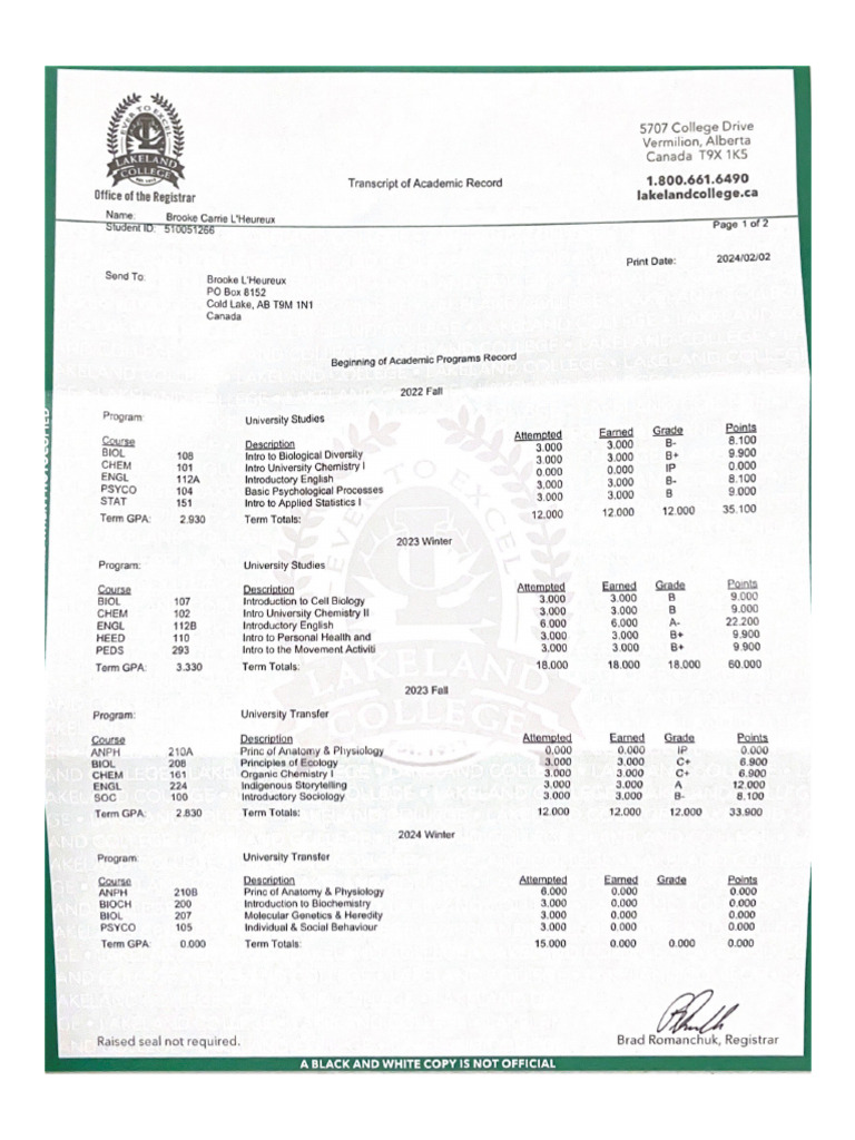 Transcript Of Academic Record Pdf