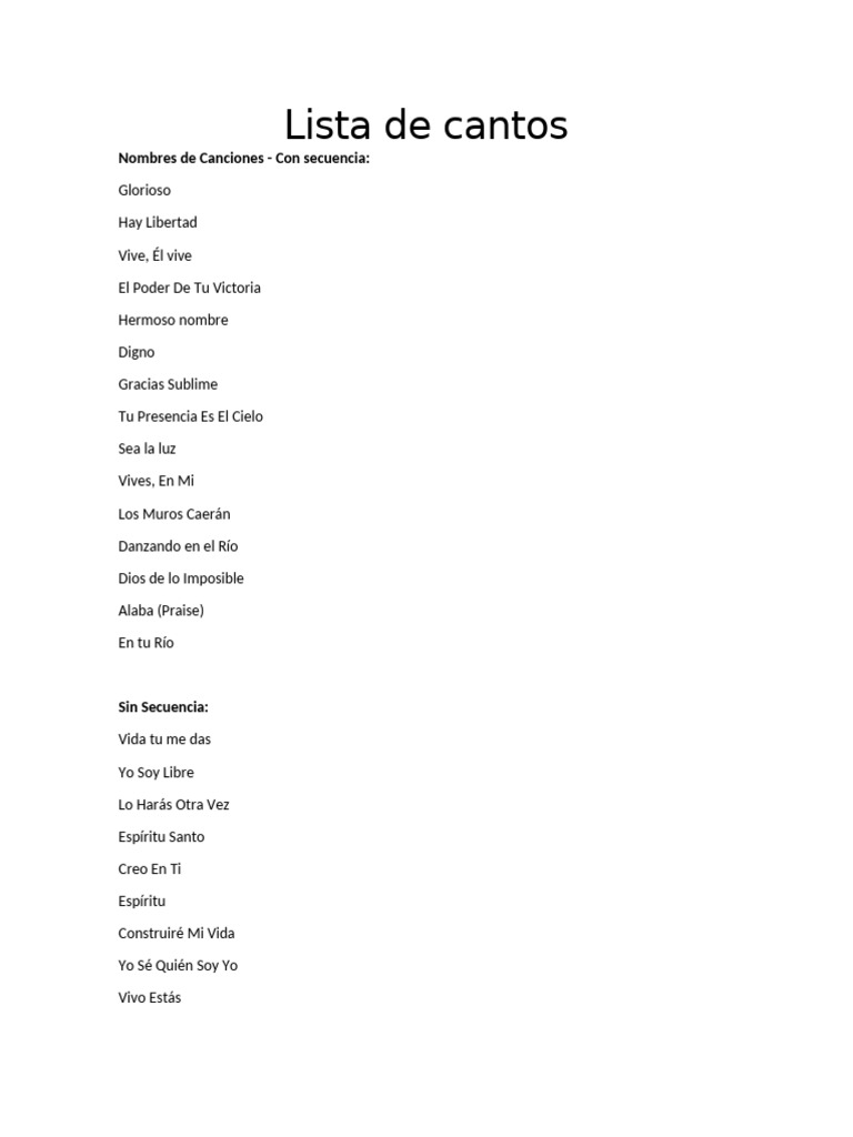Lista de Cantos | PDF