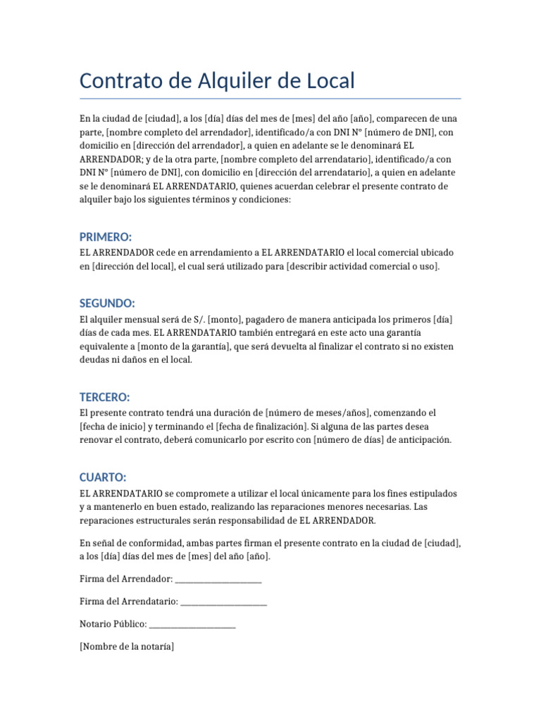 Modelo de Contrato de Alquiler Local | PDF