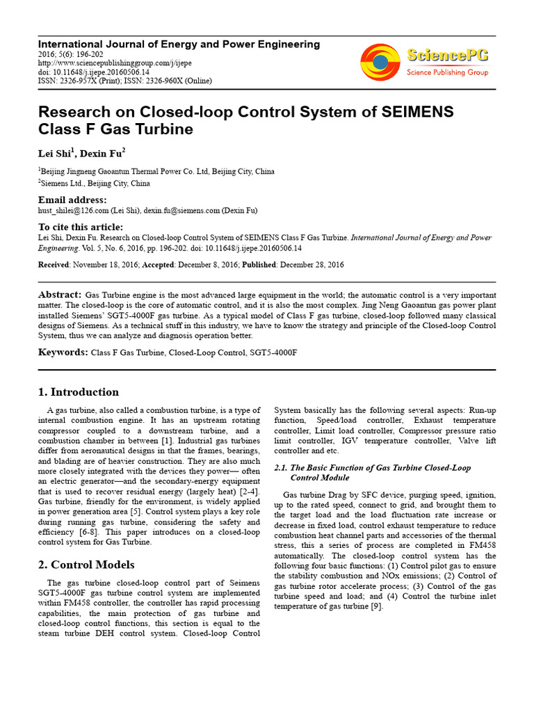 Siemens Class F Gas Turbine Control System | PDF | Gas Turbine | Turbine