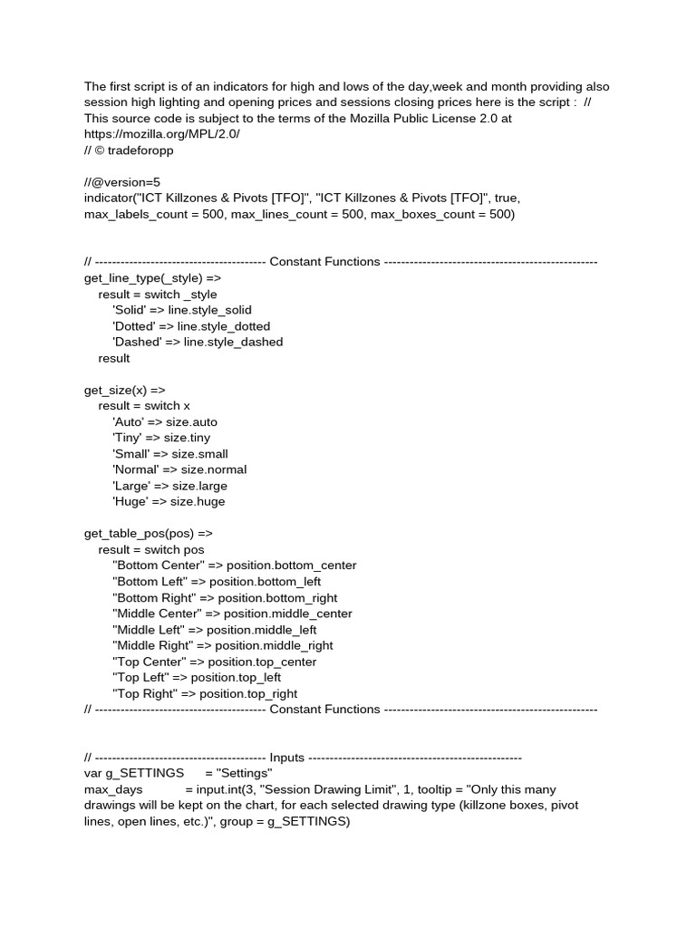ICT Killzones & Pivots Trading Script | PDF | Computer Programming