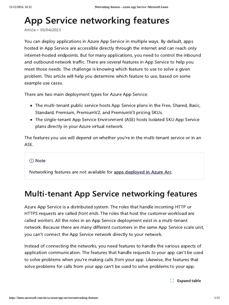 Networking Features - Azure App Service - Microsoft Learn | PDF ...