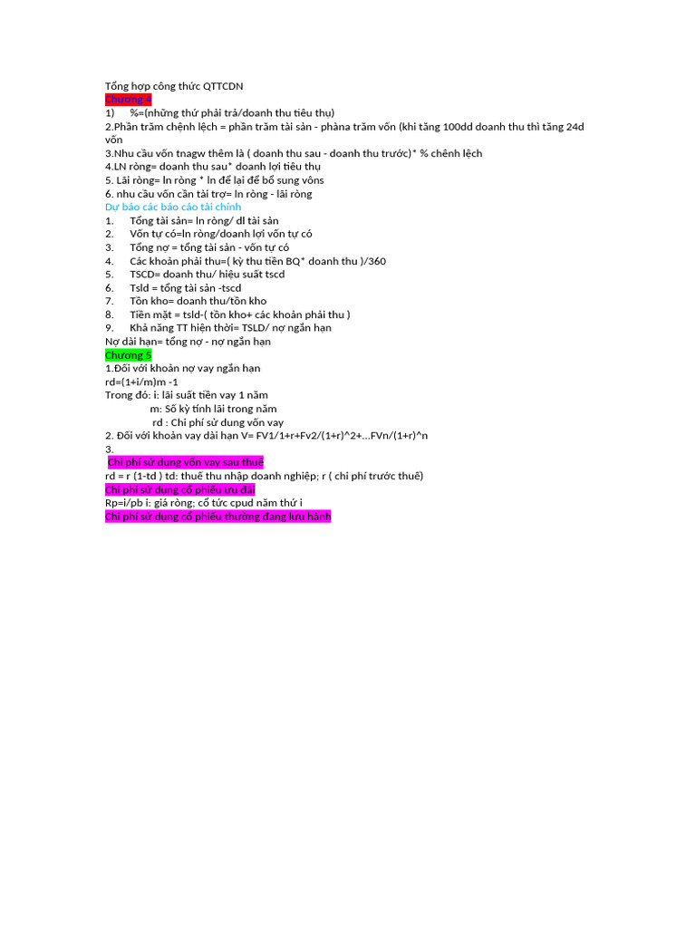 T NG H P Công TH C QTTCDN | PDF