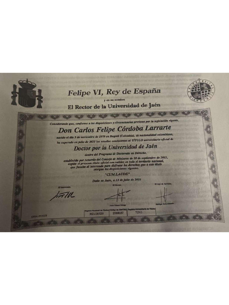 Diplomas de Maestría y Doctorado de Carlos Felipe Córdoba | PDF