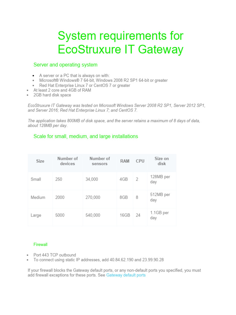 System Requirements For EcoStruxure IT Gateway | PDF | Computer Science ...