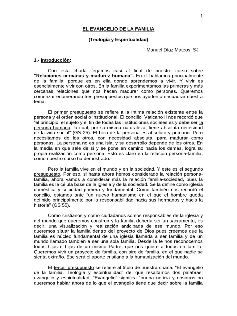 Evangelio y Espiritualidad Familiar | PDF | Amor | eucaristía