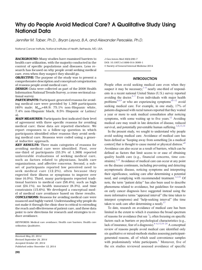 Reasons for Avoiding Medical Care | PDF | Health Care | Reason