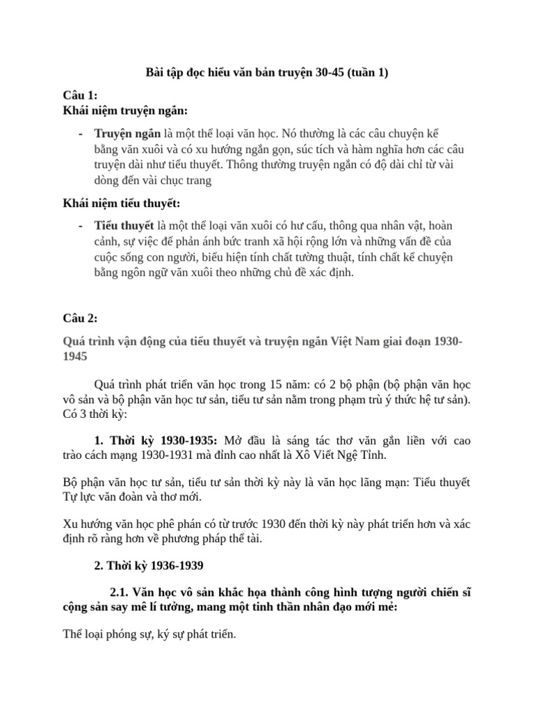 Bài tập đọc hiểu văn bản truyện 30-45 số 1 | PDF