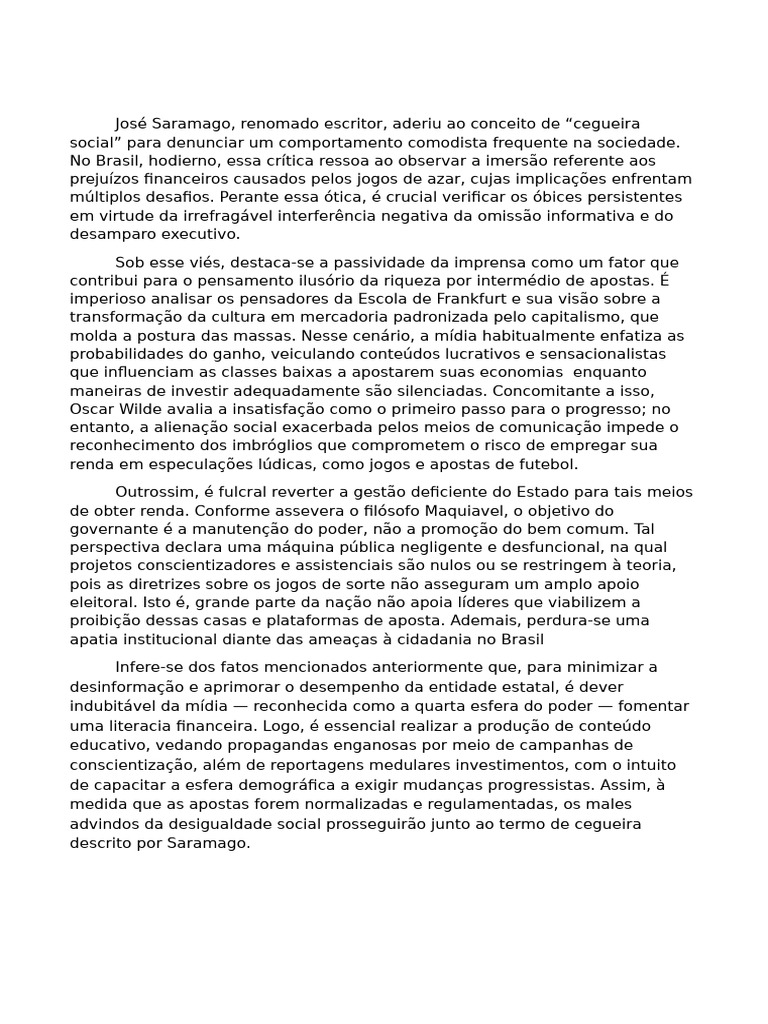 Cegueira Social e Jogos de Azar no Brasil | PDF | Sociologia | Estado