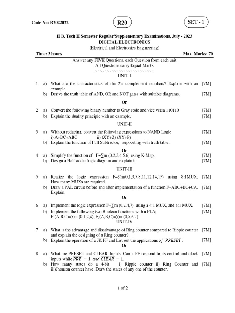 Digital Electronics Exam Questions July 2023 | PDF | Logic Gate ...