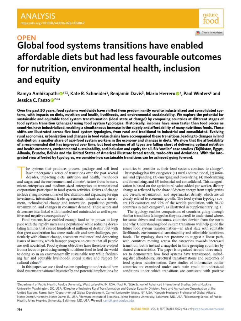 Food System Transitions and Impacts | PDF | Foods | Poverty Threshold