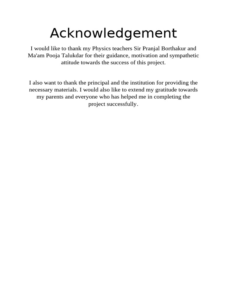 Project Acknowledgements and Thanks | PDF