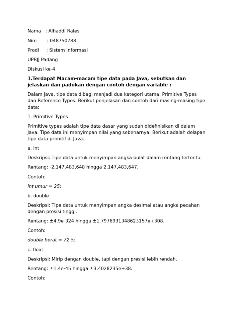 Tipe Data dan Operator dalam Java | PDF