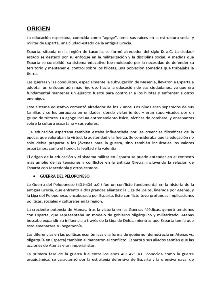 Origen de La Educación Espartana | PDF | Esparta | Antigua Grecia