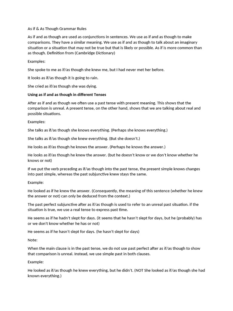 as if -as though | PDF | Grammatical Tense | Linguistic Morphology