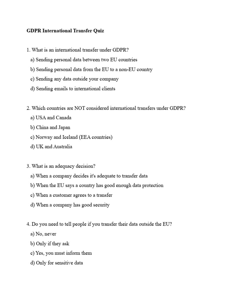 Class Activities - 2024 - GDPR International Transfer Quiz | PDF ...