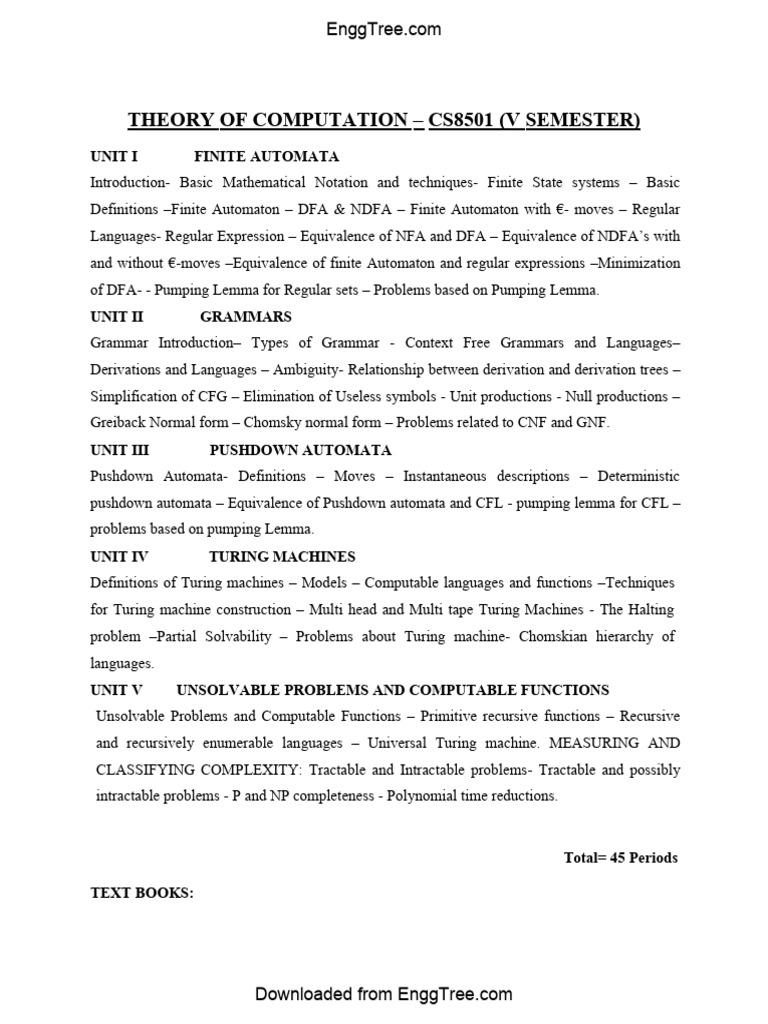 CS8501 Theory of Computation Two Mark Questions 1 | PDF | Automata ...