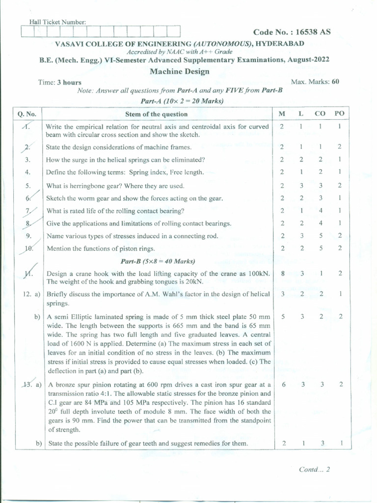Machine Design, Mech, VI Sem | PDF