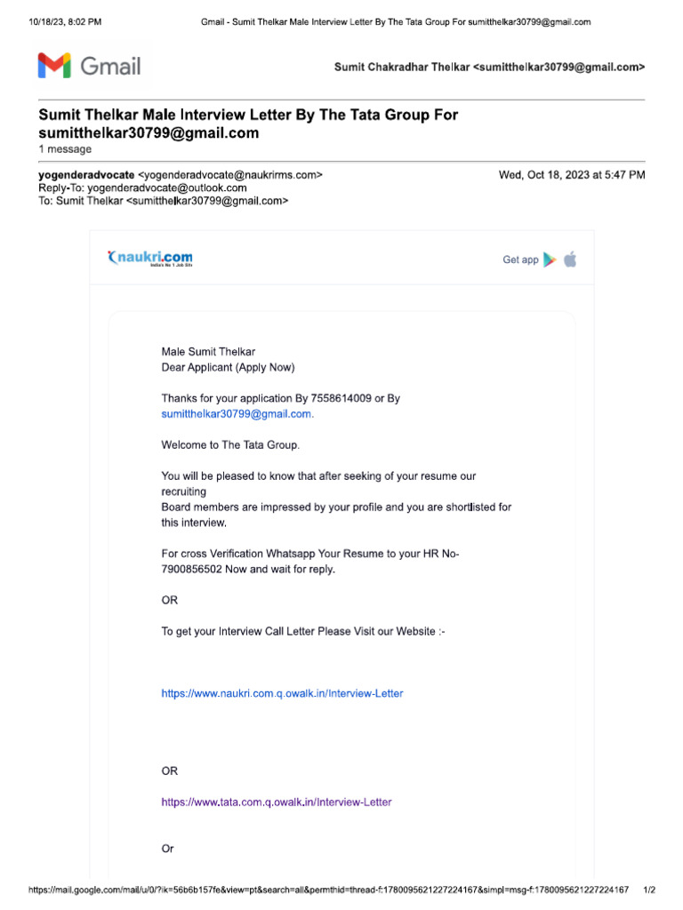 Interview Latter | PDF