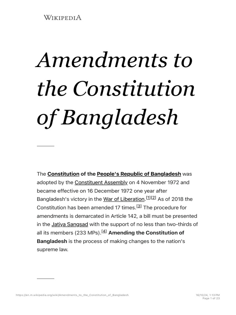 Amendments to Bangladesh Constitution | PDF | Government | Political ...