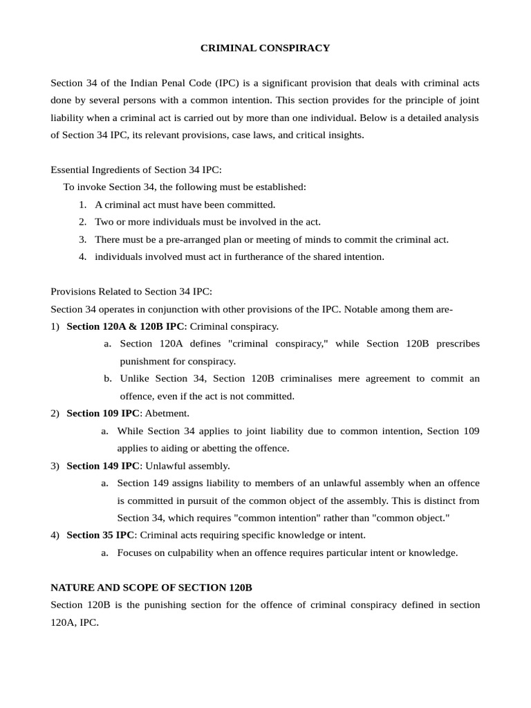 Understanding Section 34 IPC: Criminal Conspiracy | PDF | Aiding And ...