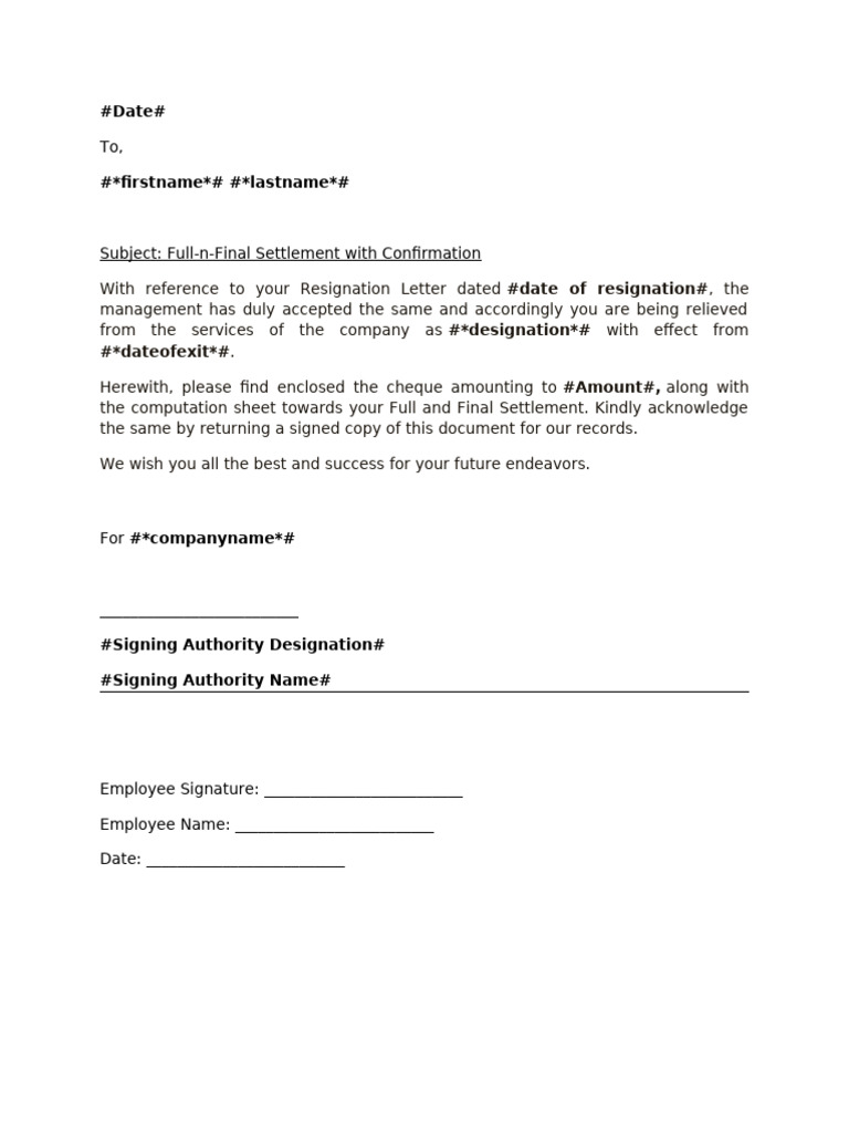 Full-n-Final Settlement With Confirmation | PDF