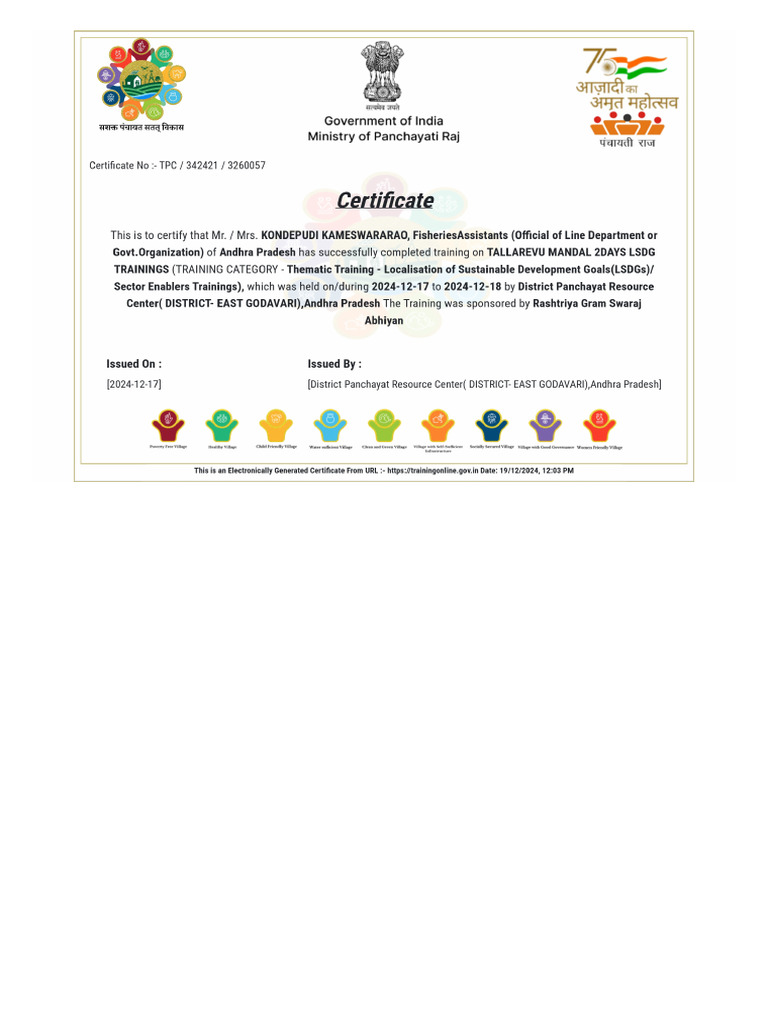 Kamesh GP DP Training Certificate | PDF