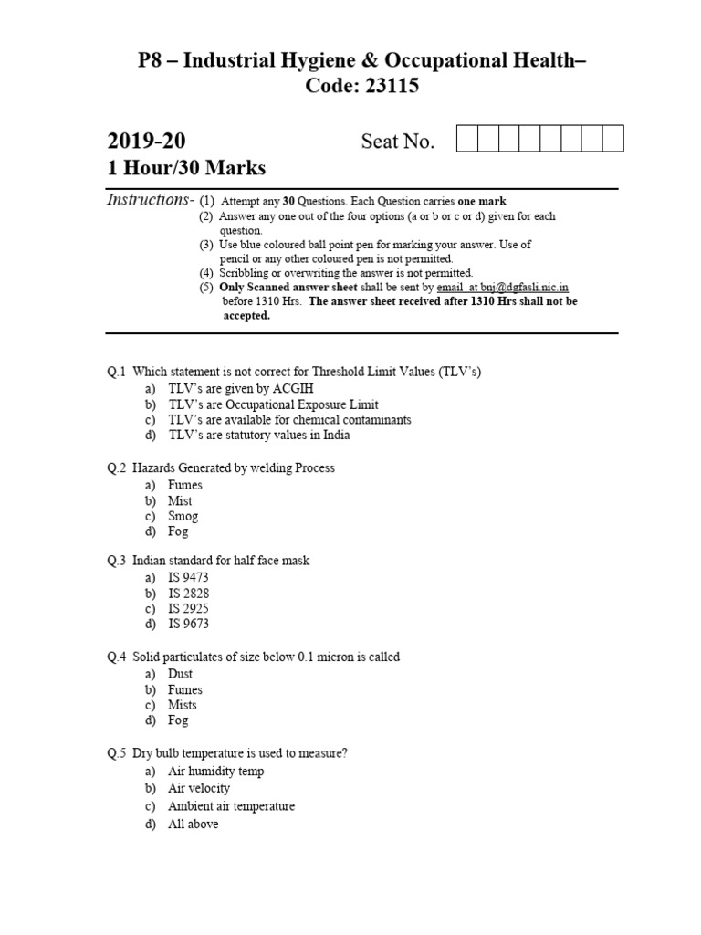 Industrial Hygiene Exam Questions 2019 | PDF | Hemoglobin ...