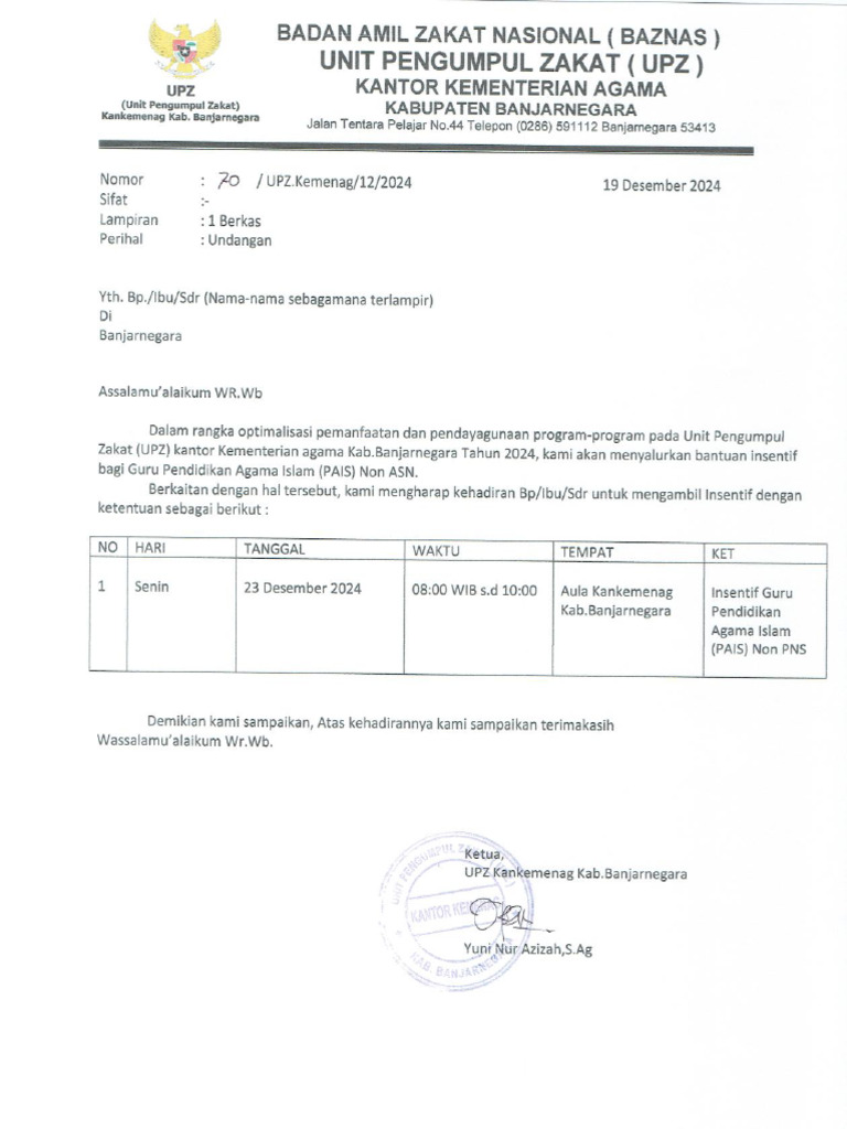 Undangan Penerima Insentif Guru Pai | PDF