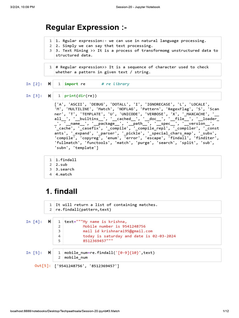 Session-20 - Jupyter Notebook | PDF | Regular Expression | String ...