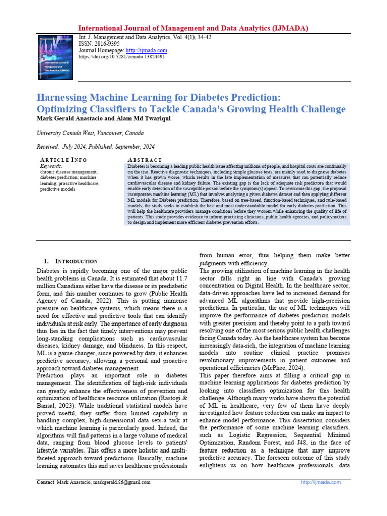 Harnessing Machine Learning For Diabetes Prediction: Optimizing ...