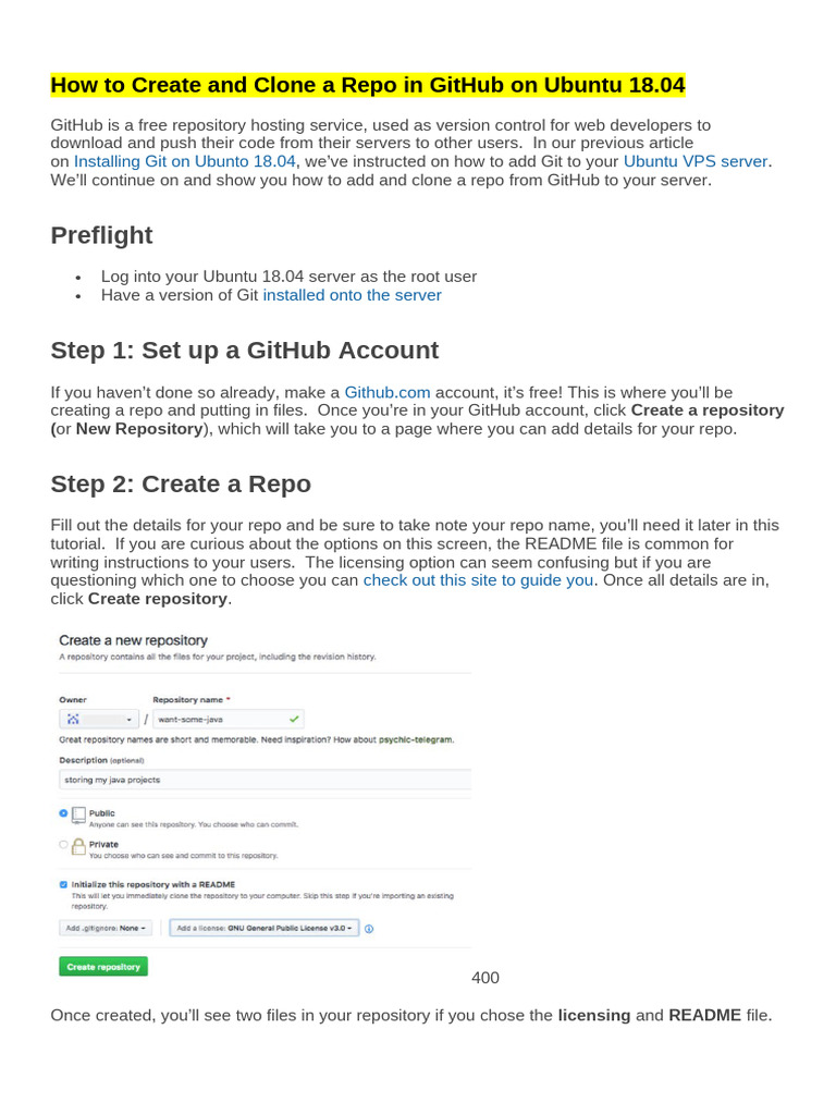 How To Create and Clone A Repo in GitHub On Ubuntu 18 | PDF | Computer ...