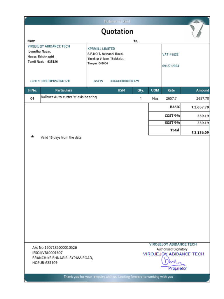 Quotation for Auto Cutter Bearing | PDF
