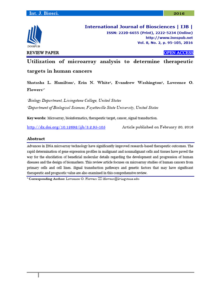 Utilization of Microarray Analysis To Determine Therapeutic Targets in ...