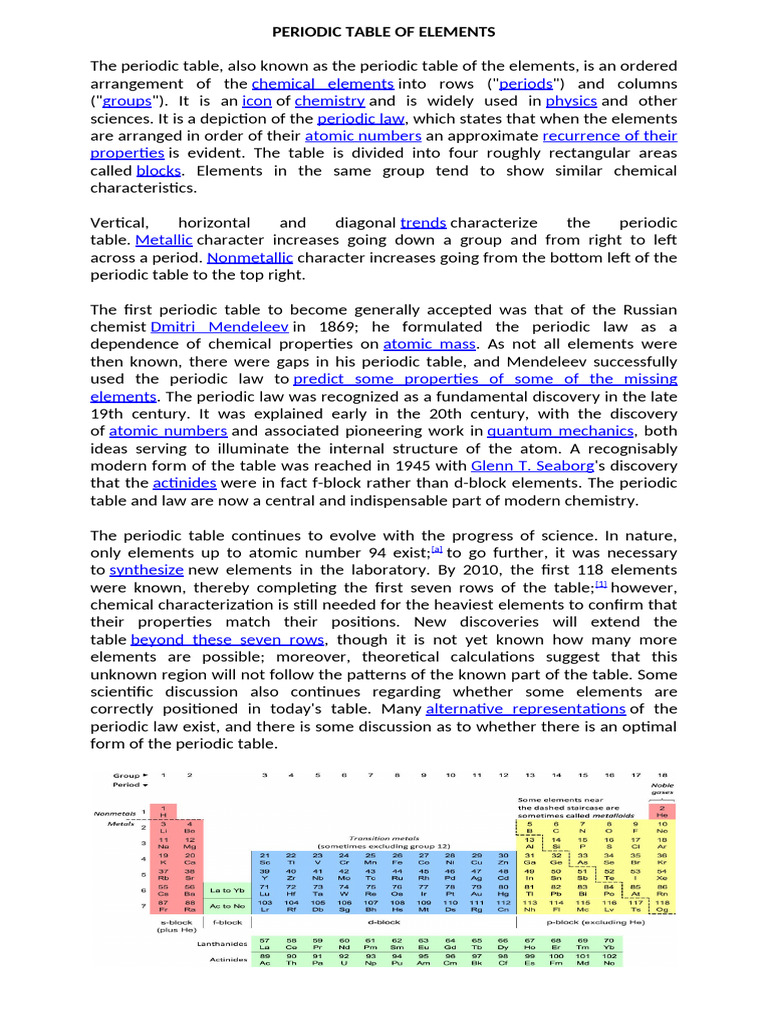 Periodic Table of Elements | PDF | Periodic Table | Chemical Elements