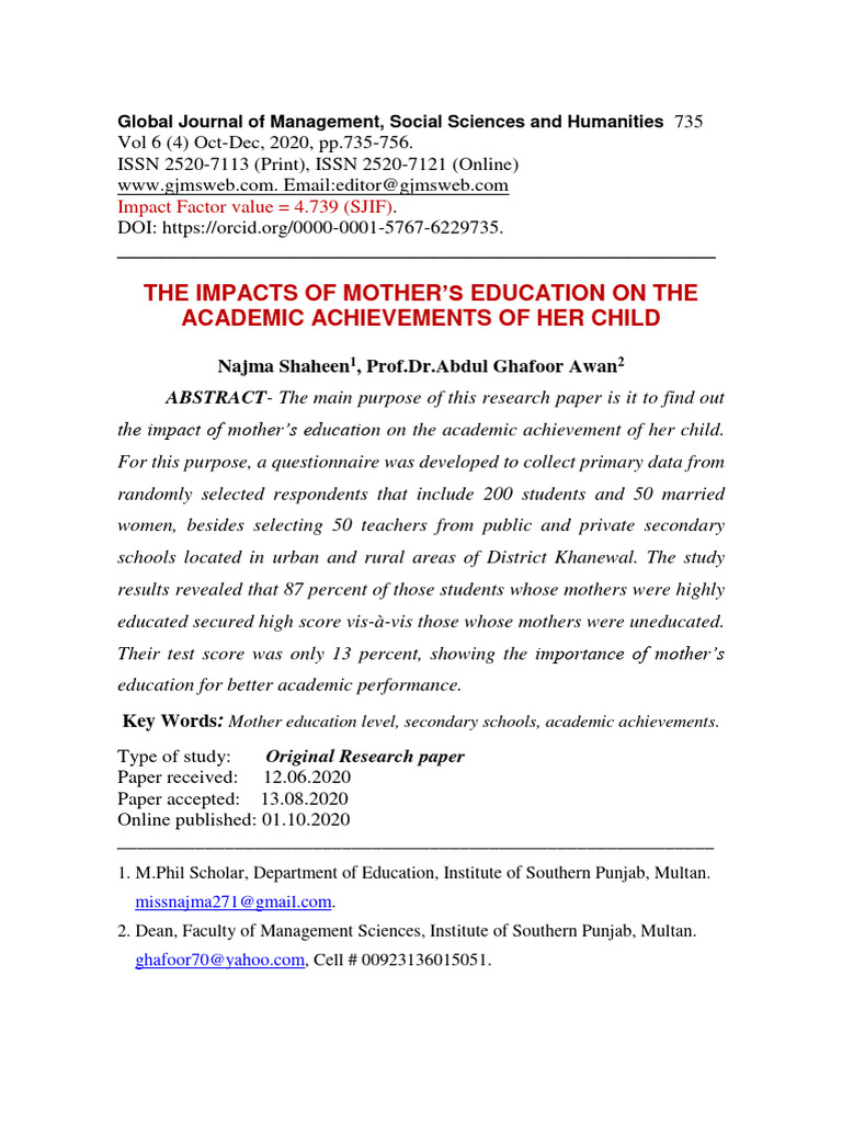 The Impacts of Mothers Education On The | PDF