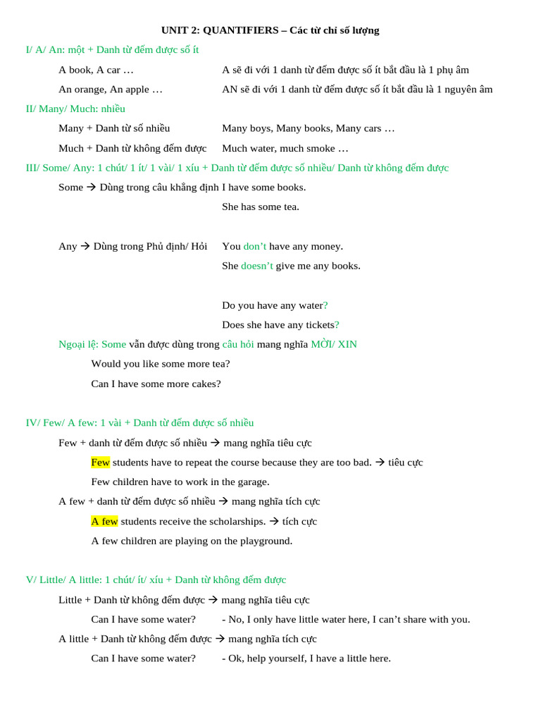 Quantifiers in English Grammar | PDF